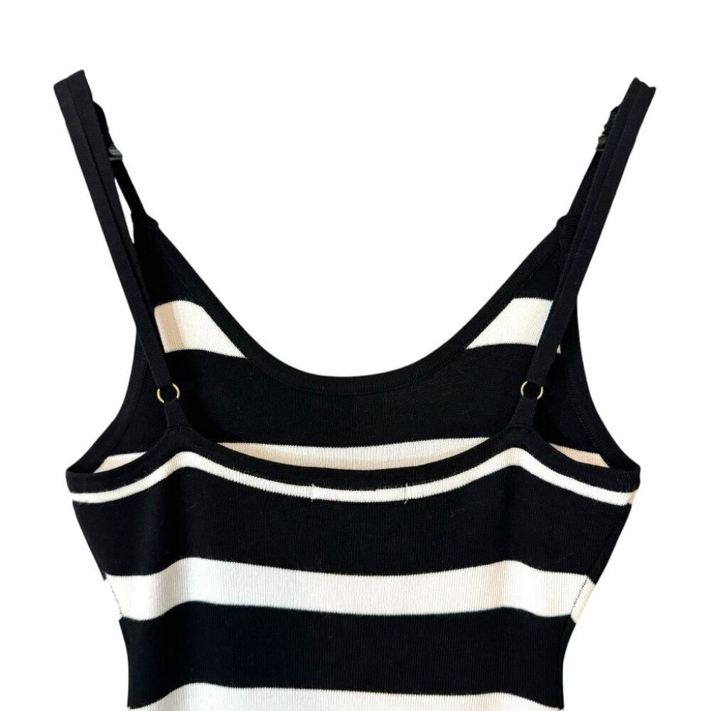 Revamped Wide Striped Black and White Fitted Midi Dress - Picture 4 of 15